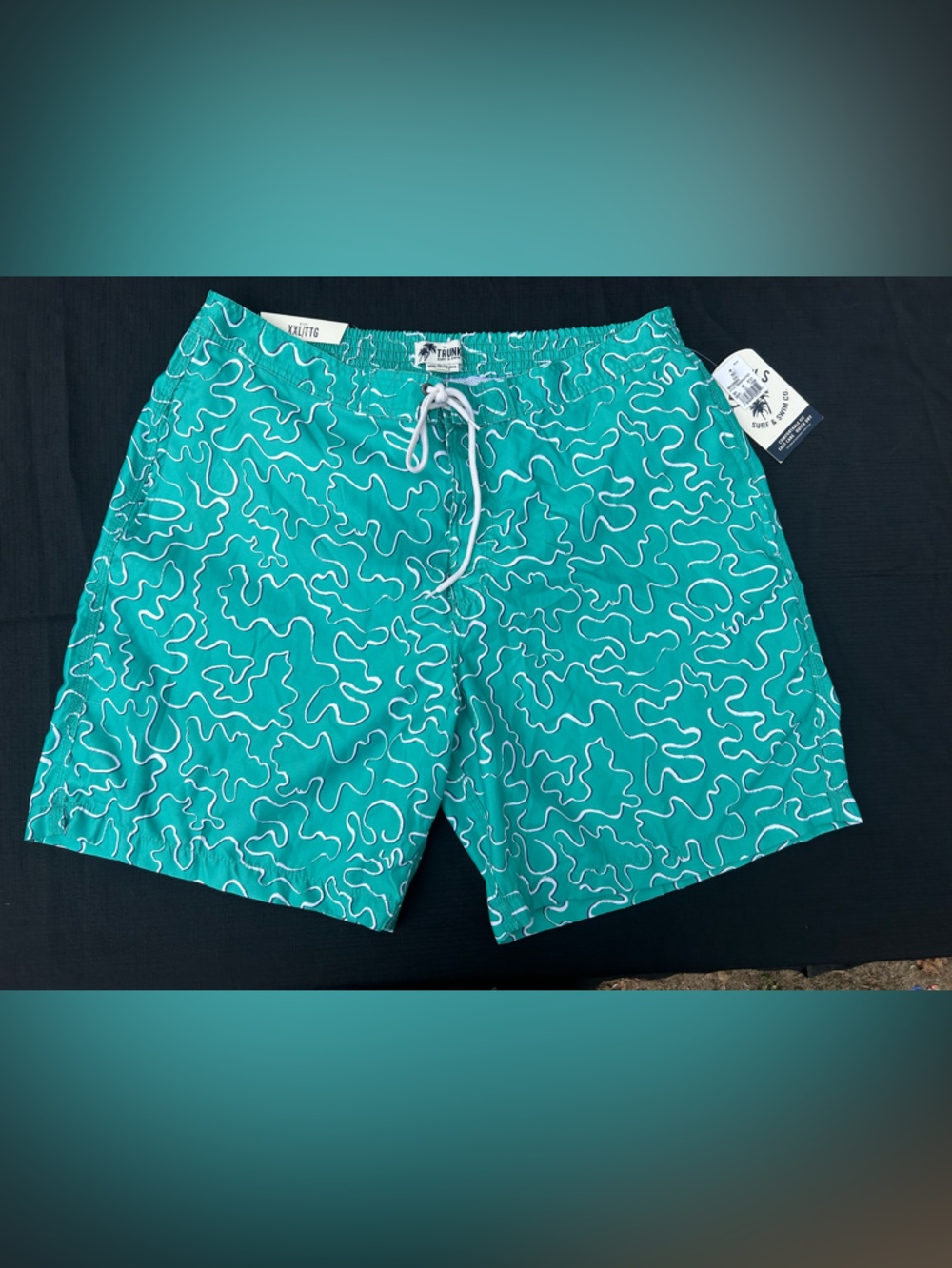 🐾2/$8- Men's Teal Swim Trunks with White Scribble Print